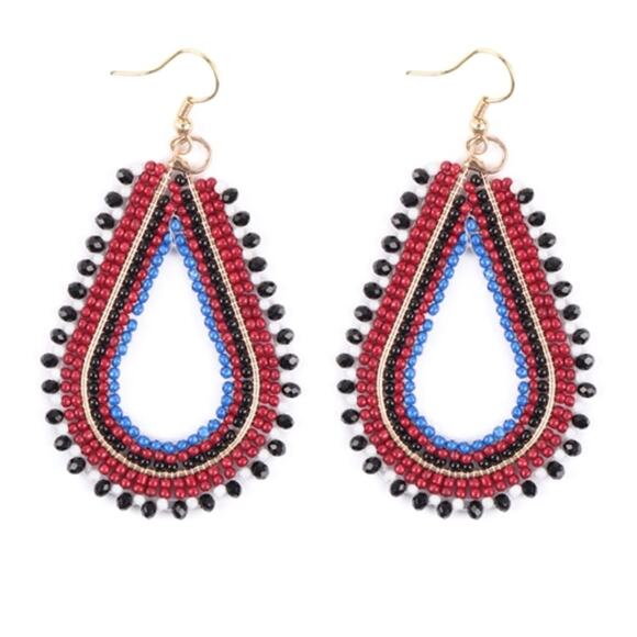 Tear Drop Red and Black Earrings - Picture 1 of 2